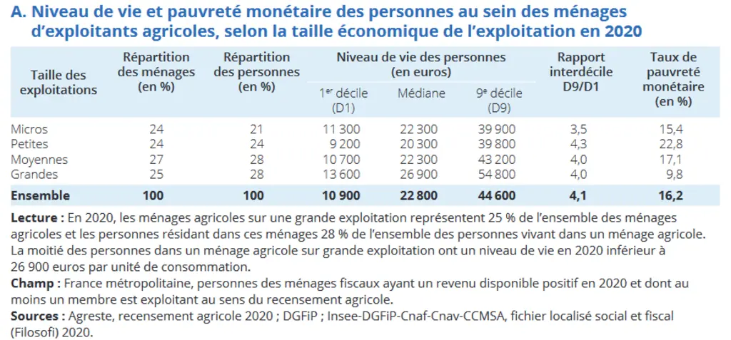 Niveau de vie des ménages agricoles selon la taille de l'exploitation
