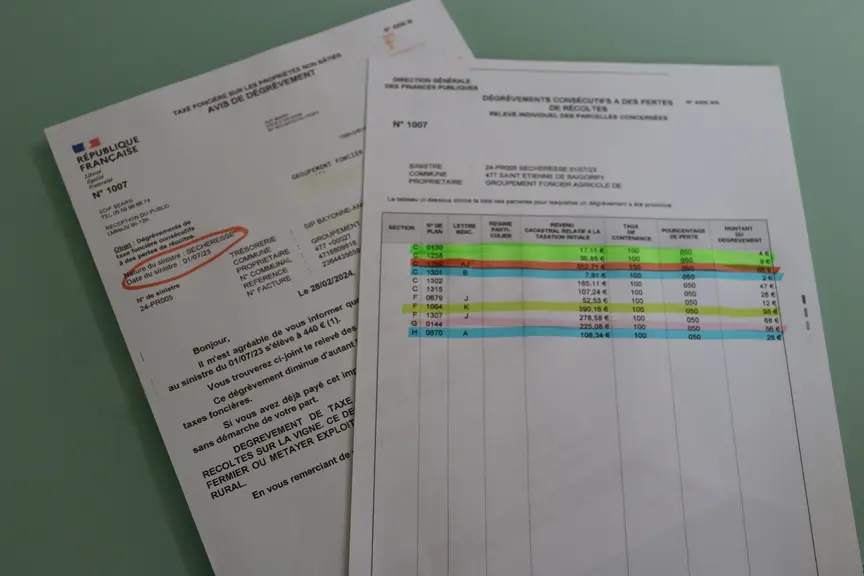Avis de dégrèvement de taxe foncière pour perte de récolte