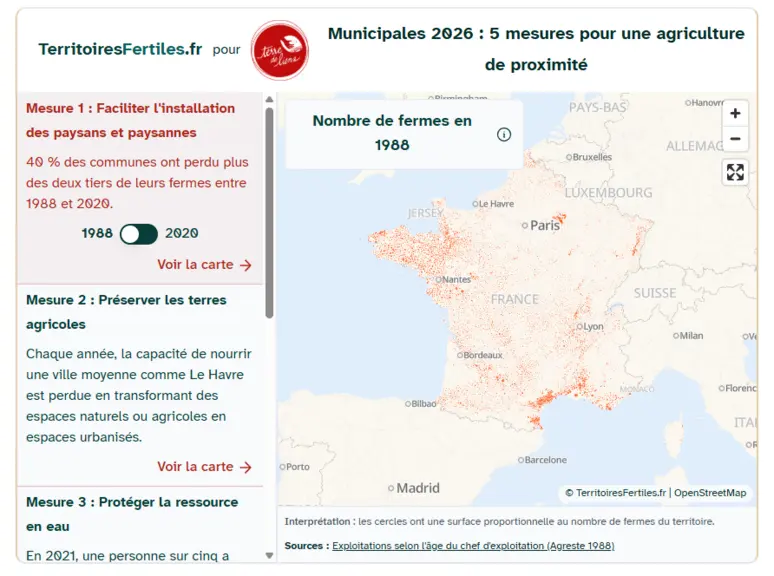 Carte interactive des mesures de Terres de Liens