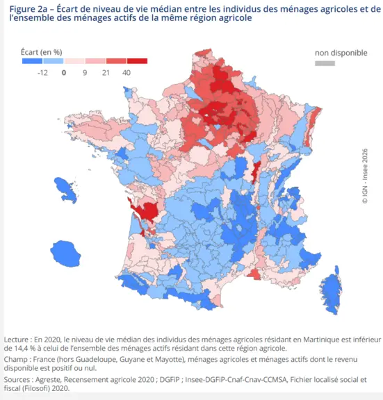 Carte de France du niveau de vie des ménages agricoles