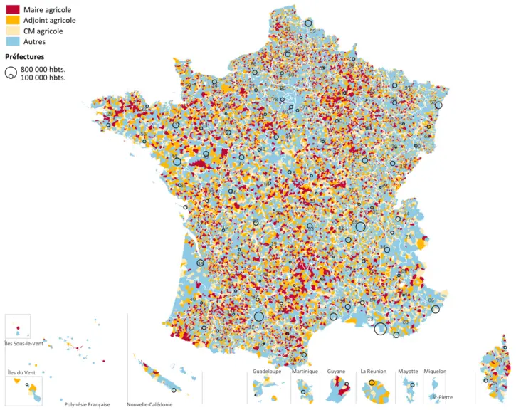 Carte de la répartition des communes en fonction du marqueur agricole du conseil municipal