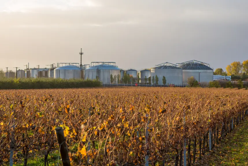 Depuis 1984, l’entreprise Revico produit du biogaz à partir de la méthanisation de vinasse issue de distillation lors de l'élaboration de cognac. © Re