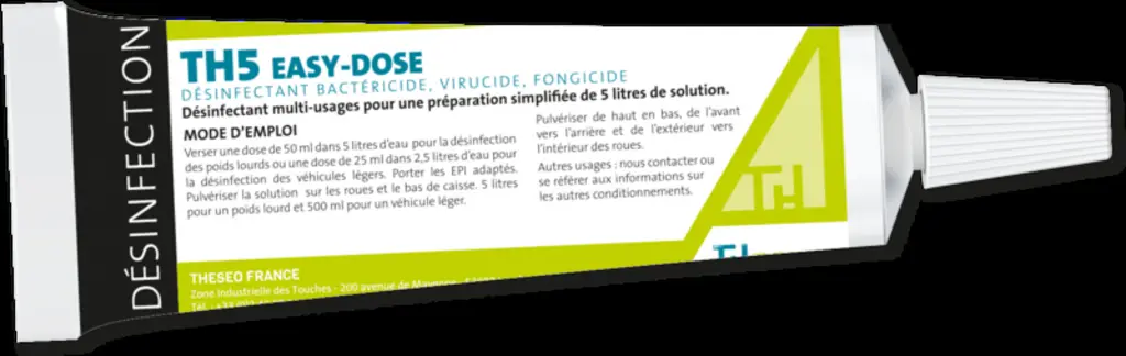 Un tube de TH5 Easy-Dose correspond à 2,5 à 5 litres d'une solution TH5. 