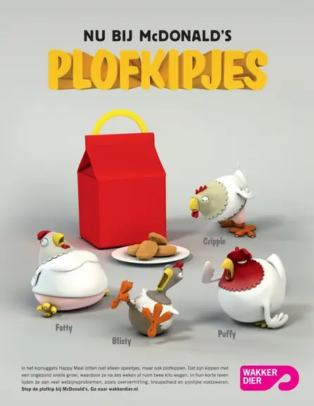 Wakker Die s'attaque aussi aux chaînes de fastfood comme McDo qui utilise du poulet conventionnel pour leurs produits transformés