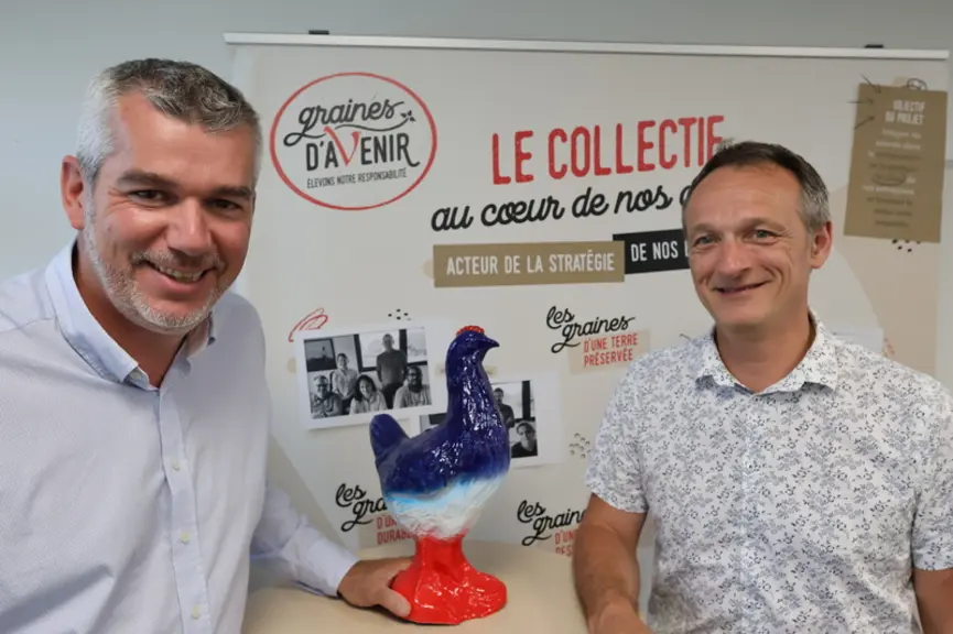De gauche à froite : Laurent Girard et Christian Perrot, monsieur dinde du groupe LDC et de sa filiale bretonne. « La dinde peut profiter du potentiel d’aspiration de la ...