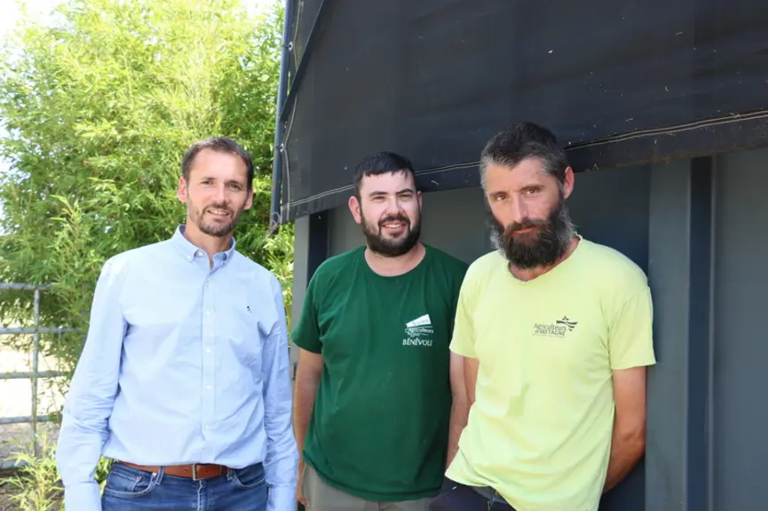 <em class="placeholder">Stéphane Letué, directeur des Fermiers de Janzé et de la méthanisation Enerfées avec Nicolas Coger et Mathieu Sourdril, produc