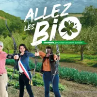 Affiche "Allez les bio" montrant des archers