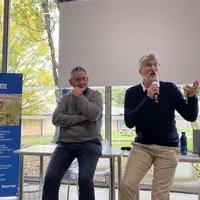Henri Godron, président de Biocoop et Frédéric Faure, vice-président de Biocoop, au salon Marjolaine, au parc floral à Vincennes.