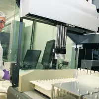 Traitement d'échantillons dans un laboratoire d'analyses génomiques.