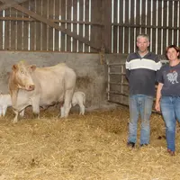Delphine et Françk Maguet, Gaec Maguet James à Cristot dans le Calvados.Ignoble P élève ses deux petites femelles et le petit mâle a été adopté par un