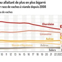 Graphique des effectifs par race de vaches à viande depuis 2008
