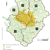 Carte de la future AOP mothais sur feuille - communes retenues sur les critères géologiques, historiques, économiques et paysagers © Syndicat mothais