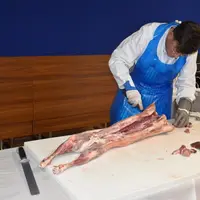 Les démonstrations de découpe sont toujours impressionnantes. Paul Tribot Laspière, du service qualité des carcasses et des viandes à l'Institut de l'