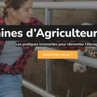 jeune éleveuse avec vaches pour annoncer le concours Graines d'Agriculteurs de Jeunes Agriculteurs