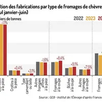 Evolution des fabrications par type de fromages de chèvre (cumul janvier-juin)