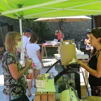<em class="placeholder">Vente de fromages de chèvre sur un marché en été</em>
