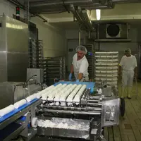 Fabrication de fromages de chèvre dans l'usine Riblaire de Lactalis en 2006