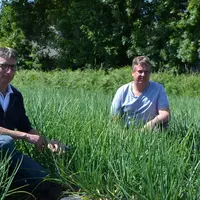 Damien Le Nan, producteur de légumes (à droite) a décidé de tester une nouvelle méthode, à base d’huiles essentielles d’ortie et de prêle. © C. Pape