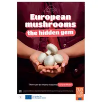 Affiche de la campagne de promotion du champignon européen : “European Mushrooms, the hidden gem”.