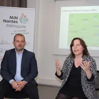 Amaury Hanotaux, directeur général de la Semminn, et Mahel Coppey, présidente du MIN de Nantes le 13 avril 2023.