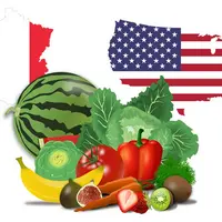 drapeaux de la France et des Etats-Unis avec des fruits et légumes