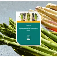 asperges vertes et blanches et en premier plan la couverture d'une étude du CTIFL sur la consommation d'asperge