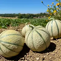 Des melons au bord d'une parcelle.