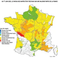 La vidange des nappes a démarré avec deux à trois mois d’avance en moyenne. Selon le BRGM, elles ont reçu 70 % d’eau de moins que la normale à l’excep