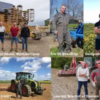 Des agriculteurs devant leur matériel agricole ou leurs parcelles