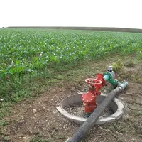 Raccordement à une retenue de substitution située au bout d'une parcelle de maïs dans le Marais Poitevin.