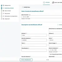 Capture d'écran de la télédéclaration des bénéficiaires effectifs au Guichet unique de l'INPI