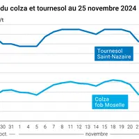 Graphique cours oléagineux françaises au 25 novembre 2024