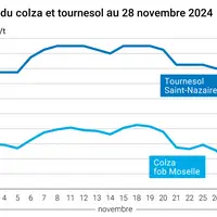 Graphique cours oléagineux françaises au 28 novembre 2024
