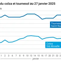 Graphique prix colza tournesol France au 27 janvier 2025