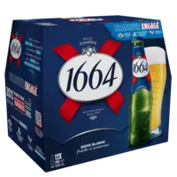pack de bières 1664 Kronenbourg avec information sur les pratiques durables