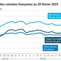 Graphique prix blé orge maïs France du 20 février 2025