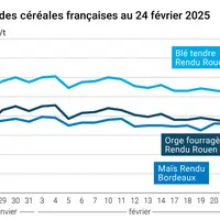 Graphique prix blé orge maïs France au 24 février 2025