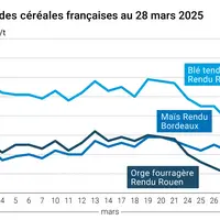 Graphique prix blé orge maïs France du 28 mars 2025