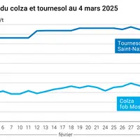 Graphique prix colza tournesol France au 4 mars 2025