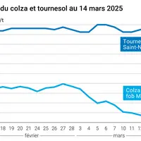 Graphique prix colza tournesol France du 14 mars 2025