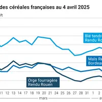 Graphique prix blé orge maïs France du 4 avril 2025