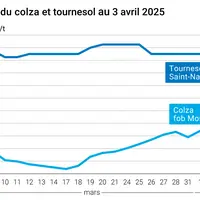 Graphique prix colza tournesol France du 3 avril 2025