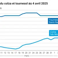 Graphique prix colza tournesol France du 4 avril 2025