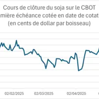 Prix du soja sur le CBOT depuis le début de l'année 2025.