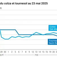 Graphique prix colza tournesol France du 23 mai 2025