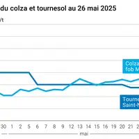 Graphique prix colza tournesol France du 26 mai 2025