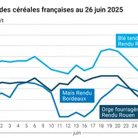 Graphique prix blé orge maïs France du 26 juin 2025