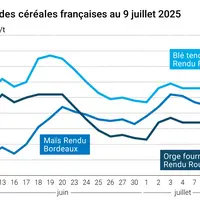 Graphique prix blé orge maïs France au 9 juillet 2025
