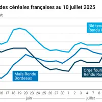 Graphique prix blé orge maïs France au 10 juillet 2025