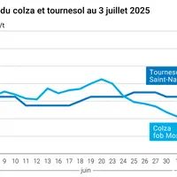 Graphique prix colza tournesol France du 3 juillet 2025